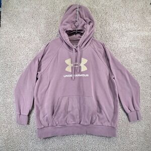 Under Armour Hoodie Women 2XL Purple Fleece Logo Pullover Sporty Athleisure
